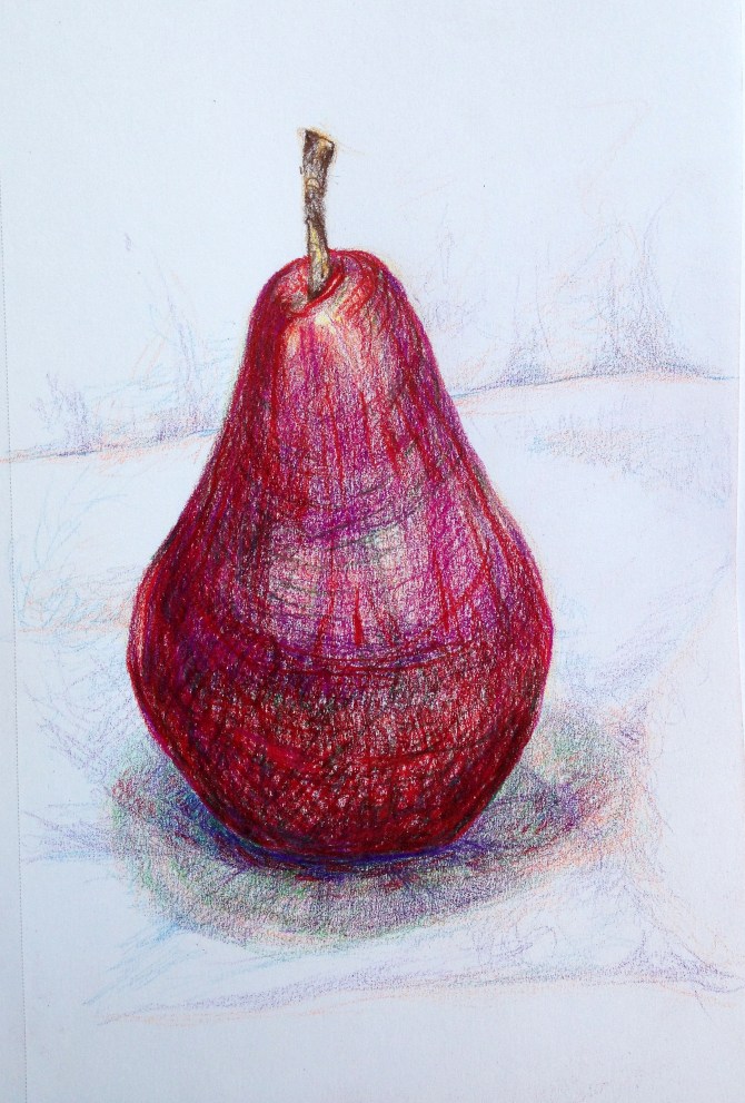 Red Pear: colored pencil