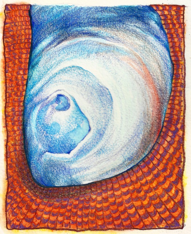 water-soluble crayon and colored pencil