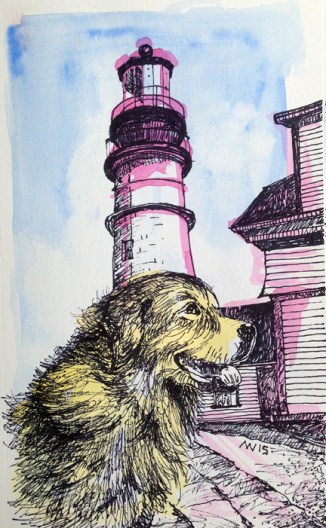 Opaque watercolor and sharpie pen. Portland Head Lighthouse