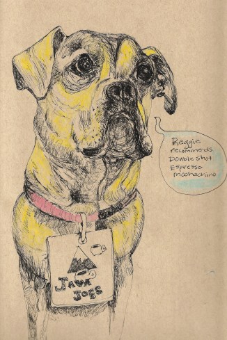 Fountain pen and water-soluble crayon