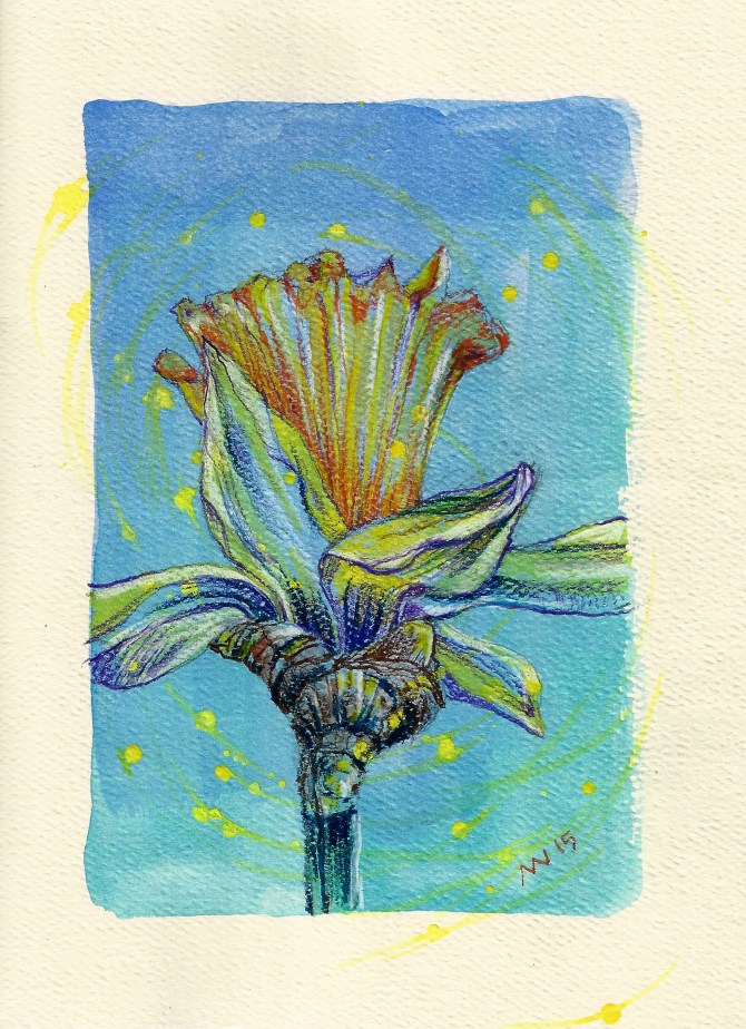 Opaque watercolor and colored pencil