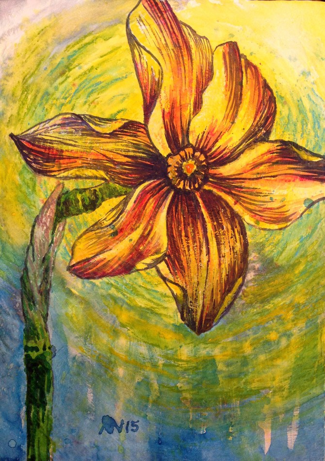 Single Daffodil. 5x7 cradled panel.