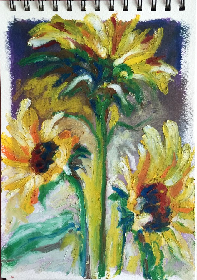 Sunflower study: oil pigment sticks on paper