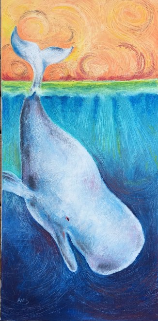 Happy Whale: oil paint stick on canvas 11 x 21