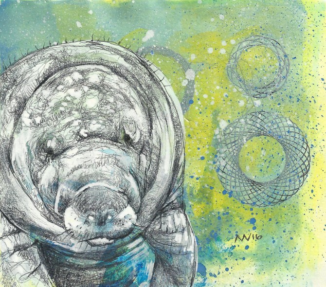 Casein and graphite. 6" x 6"